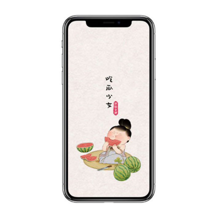 【周边】胖脸吉祥：手机壁纸 02 吃瓜少女 手机壁纸